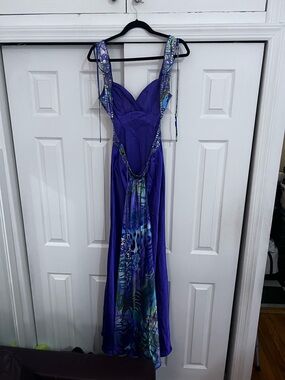 Elegant Purple Satin Gown with Beaded Straps